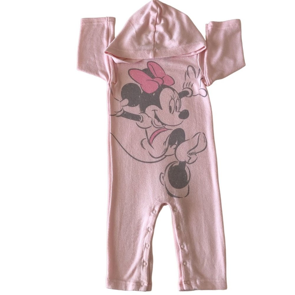 Disney Baby Coverall Girls Minnie Mouse Pink Hooded Long Sleeve  Size 12 Months